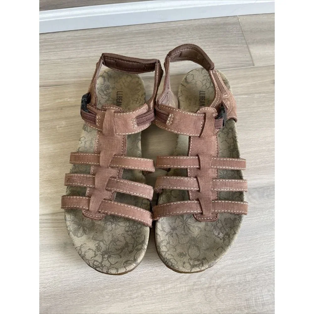 LL Bean L.L. Bean Womens Brown Strappy Strap Sandals With Hook Closure Sz‎ 8